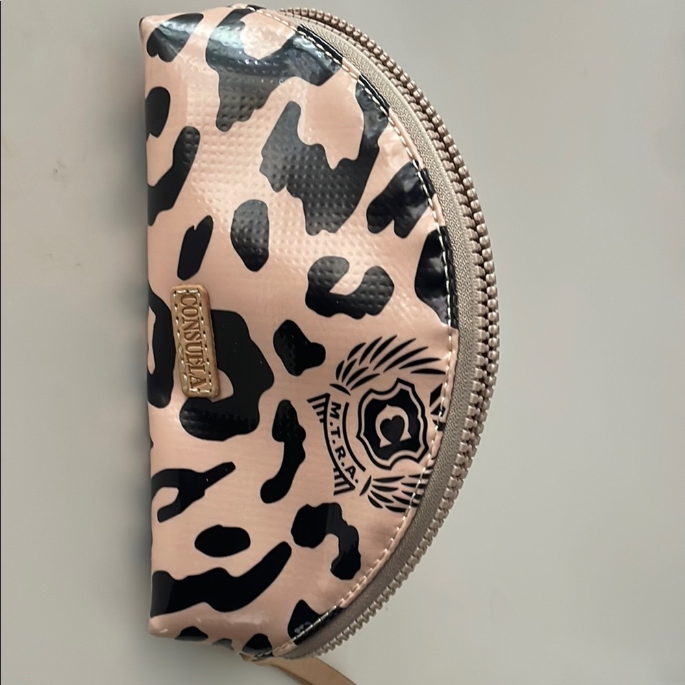 Consuela Black and Cream Cosmetic Bag with Luxe Leopard Print